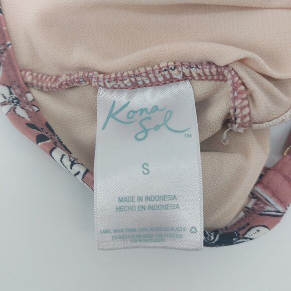 Kona Sol Women's Swimsuit Halter Top Floral Mauve Black Sz S - Picture 9 of 9